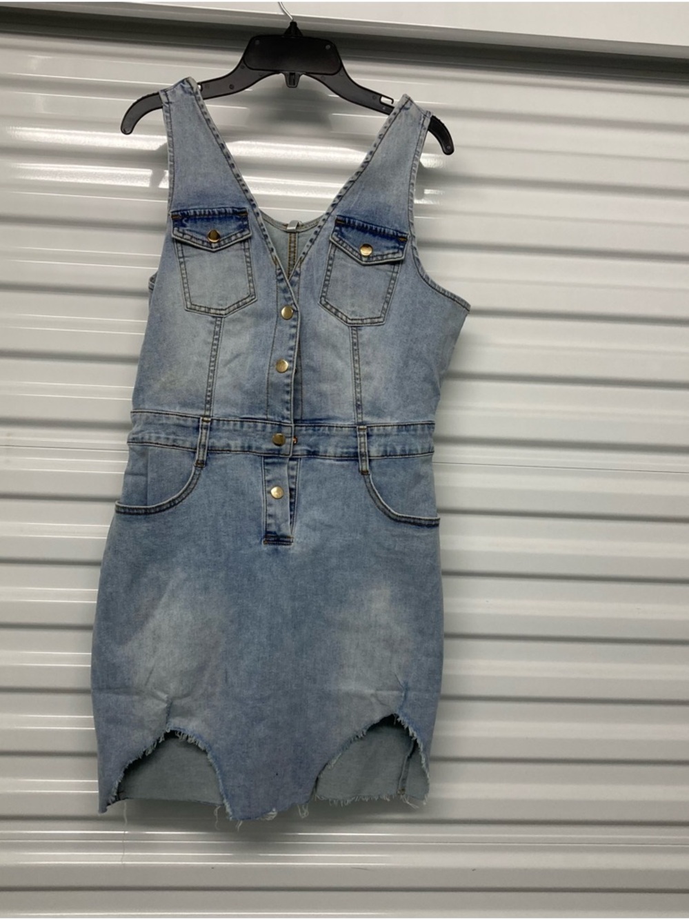 Light Blue Denim Overall Dress with Button Front